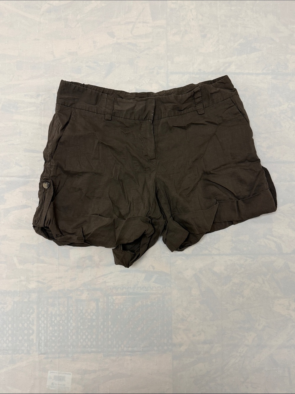 Theory Brown High-Waist Roll-Cuff Women's Shorts Linen Blend